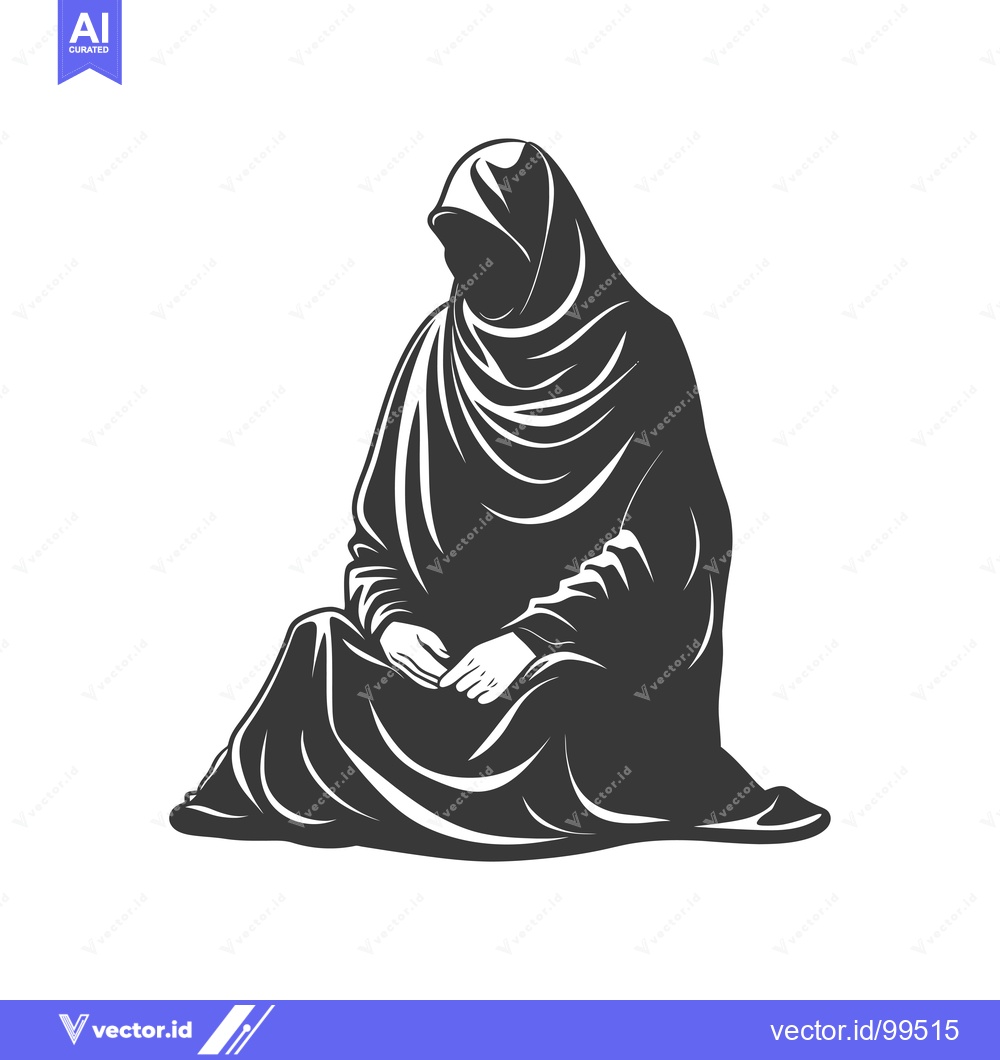 Premium Vector dari Silhouette of a Woman in a Hijab Sitting with Hands Folded