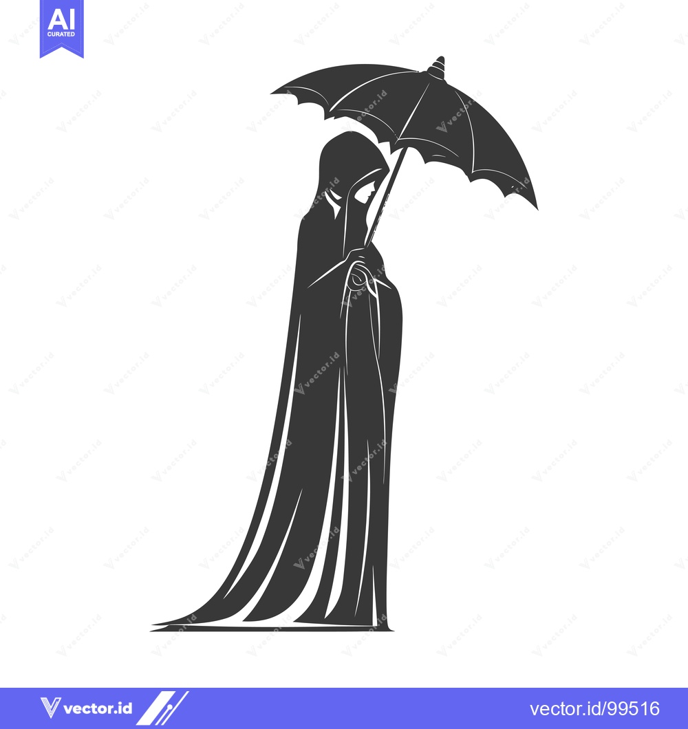 Premium Vector dari Silhouette of a woman in a hooded cloak holding an umbrella