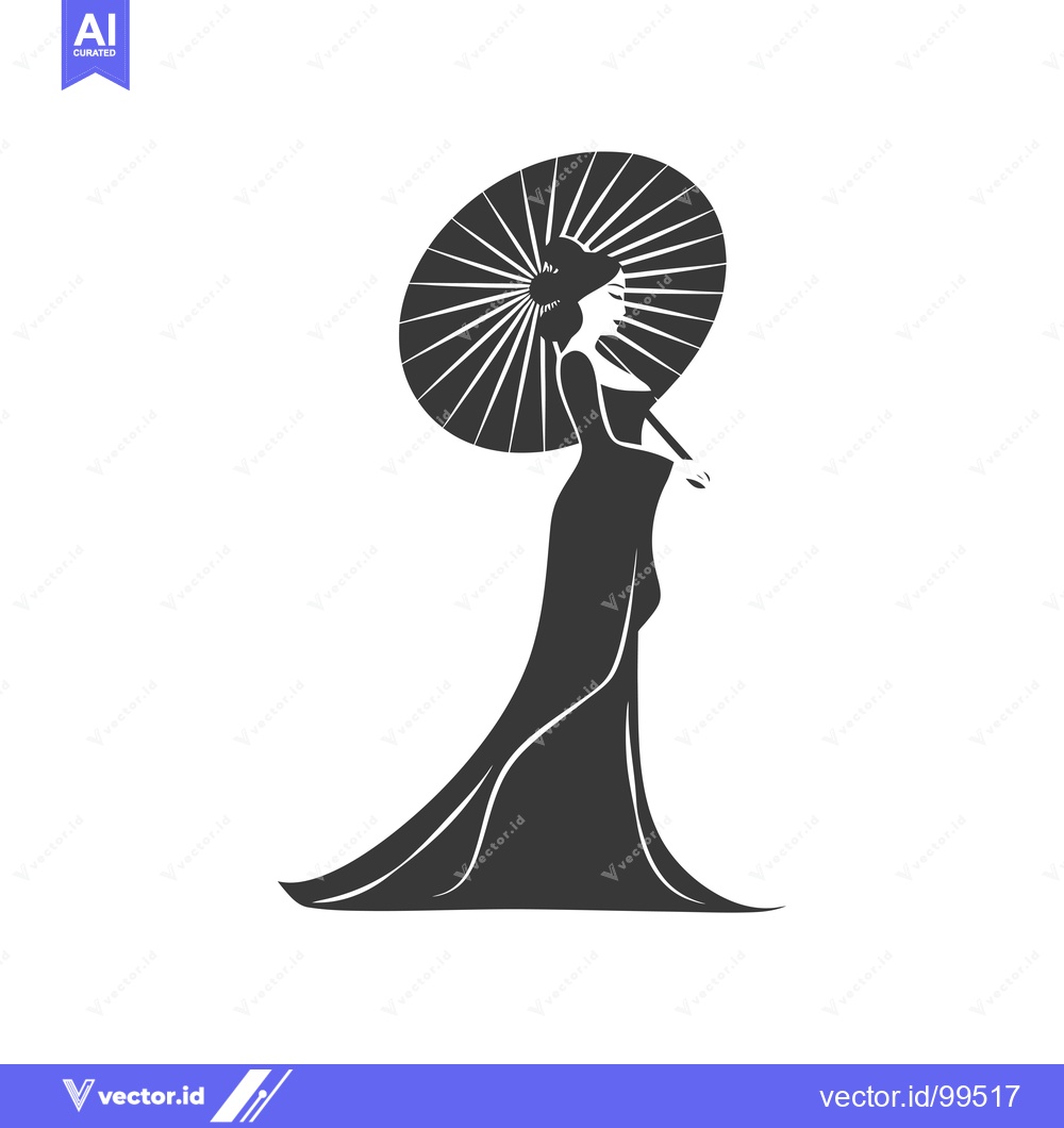 Premium Vector of Silhouette of a Woman in a Kimono Holding a Japanese Umbrella