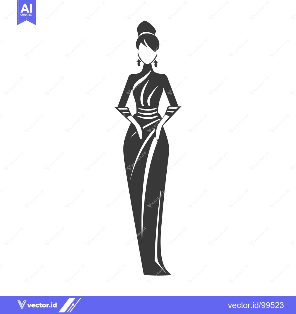 Premium Vector dari Silhouette of a Woman in a Long Dress and Earrings