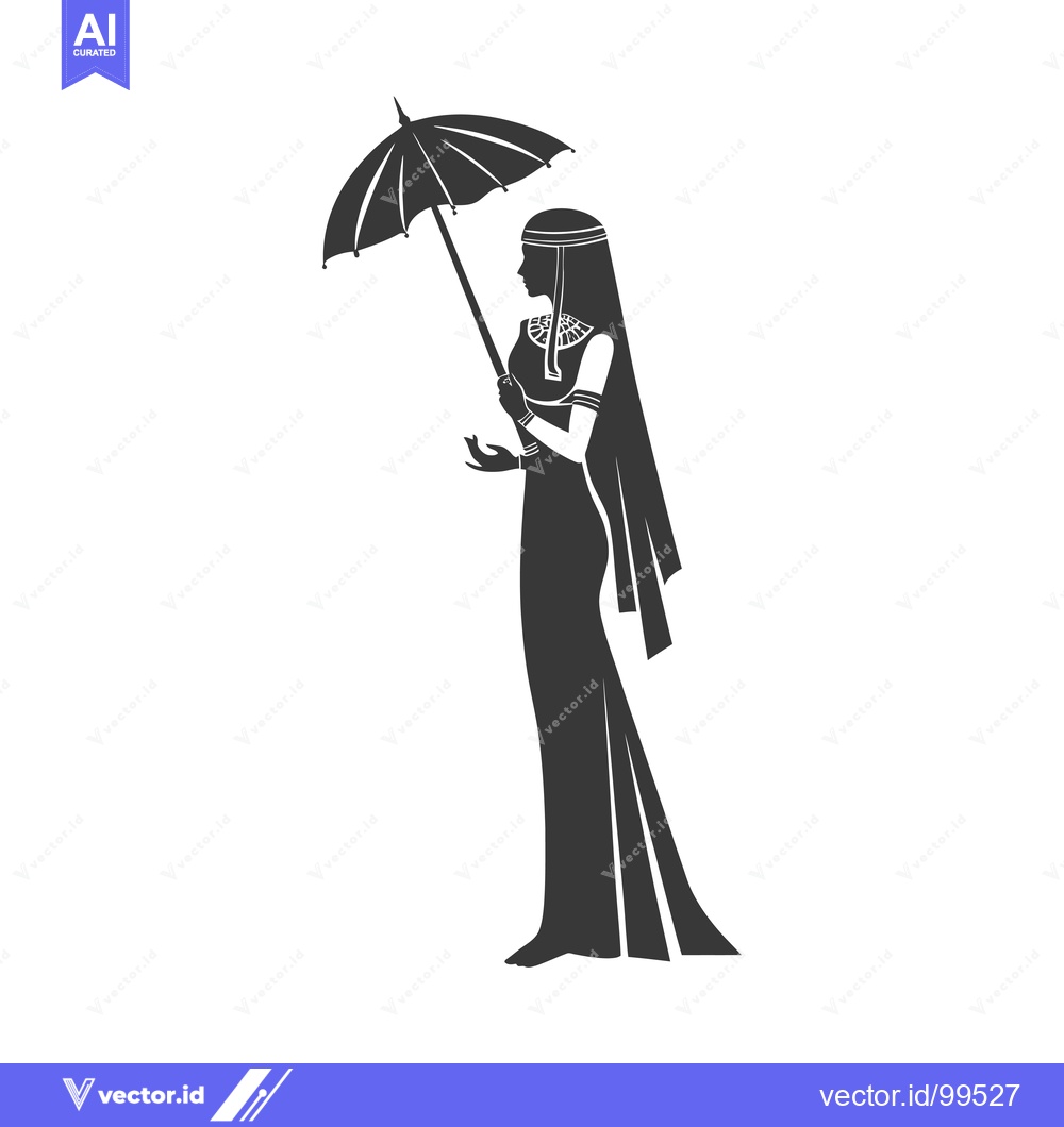 Premium Vector dari Silhouette of a Woman in a Long Dress Holding an Umbrella