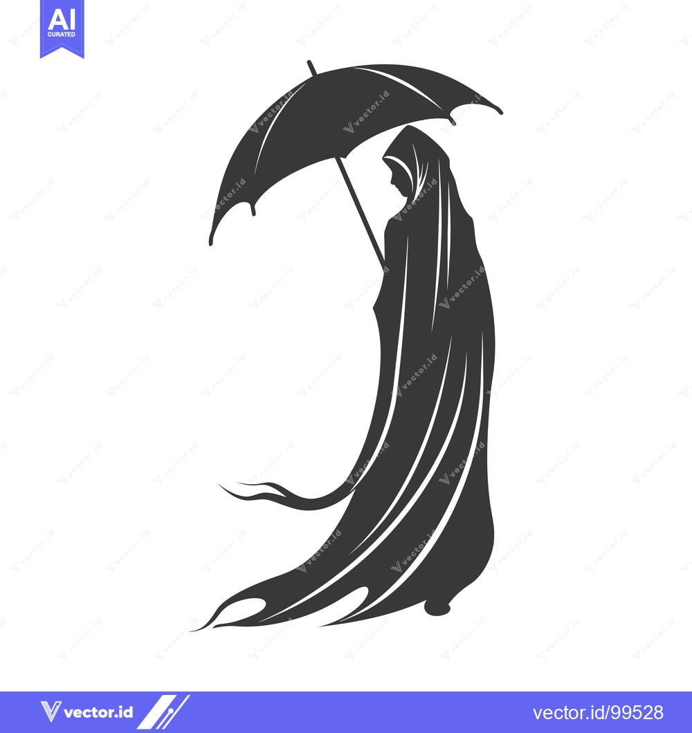 Premium Vector of Silhouette of a Woman in a Long Dress Holding an Umbrella