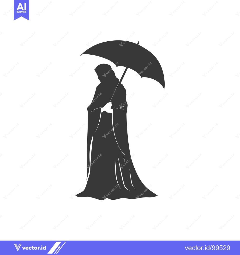 Premium Vector dari Silhouette of a Woman in a Long Dress Holding an Umbrella