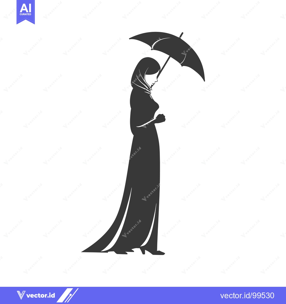 Premium Vector of Silhouette of a Woman in a Long Dress Holding an Umbrella