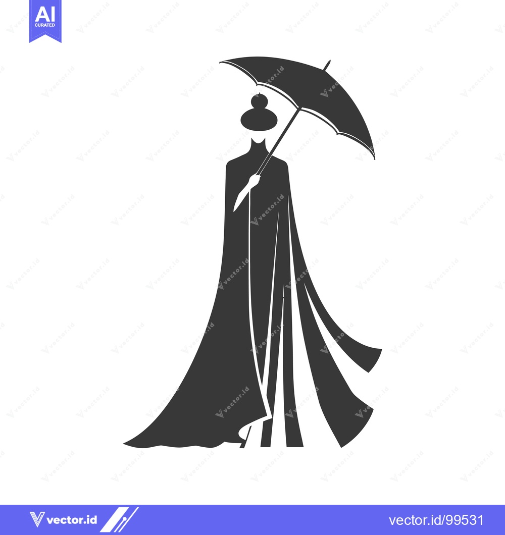 Premium Vector of Silhouette of a Woman in a Long Dress Holding an Umbrella