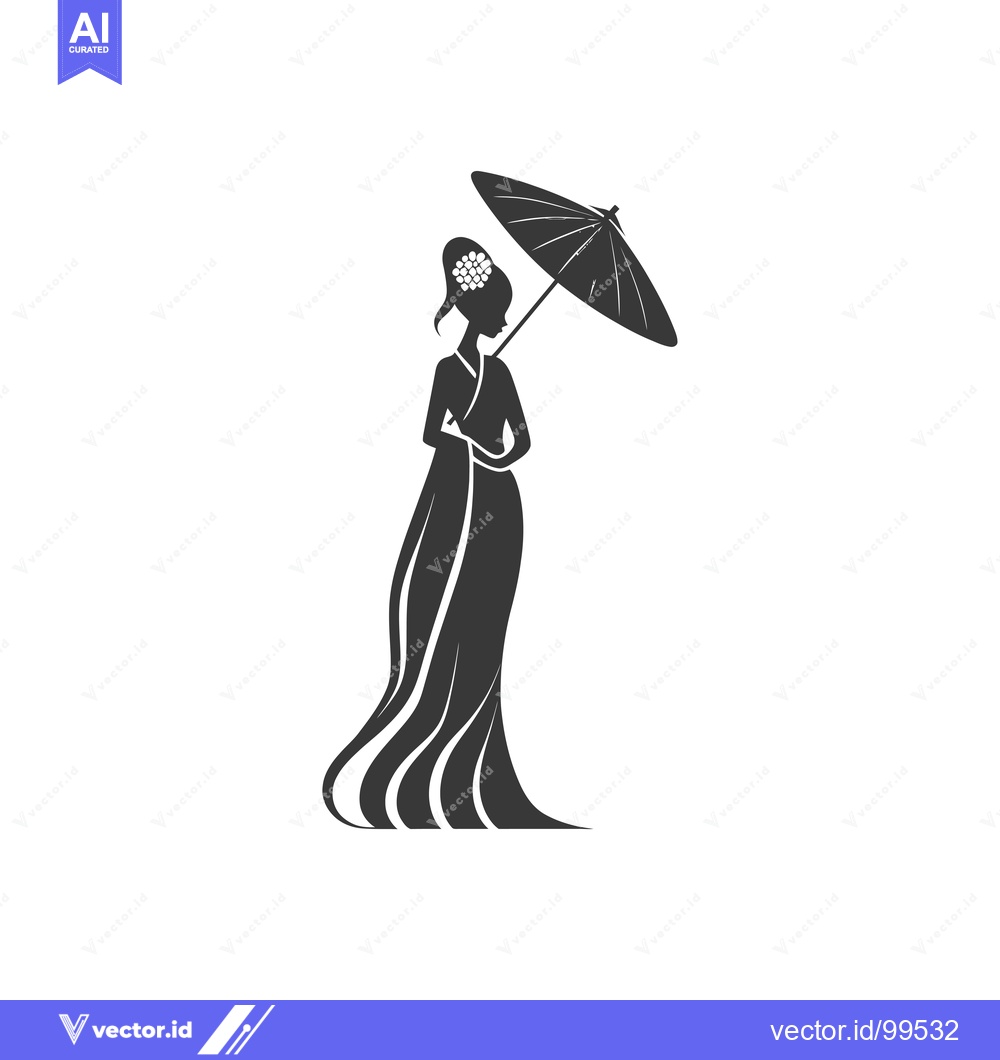 Premium Vector of Silhouette of a Woman in a Long Dress Holding an Umbrella