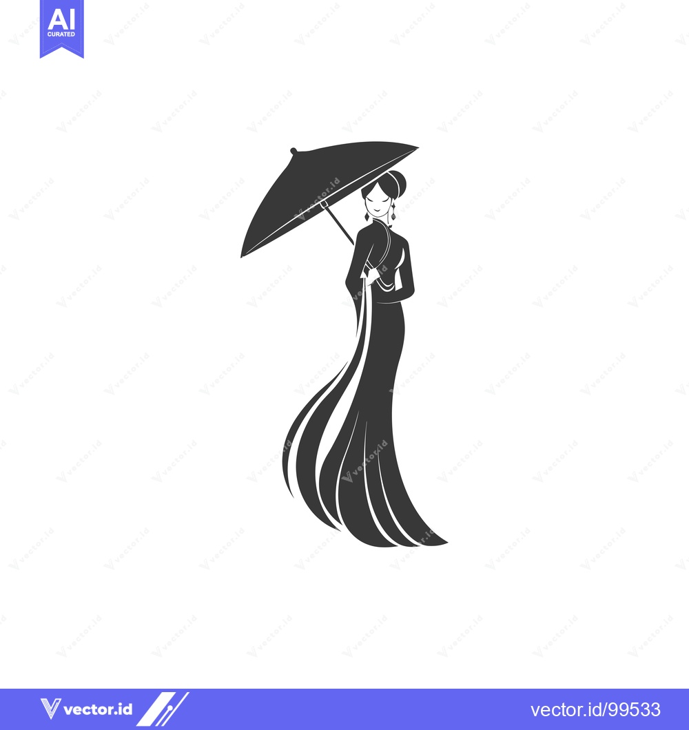 Premium Vector dari Silhouette of a Woman in a Long Dress Holding an Umbrella