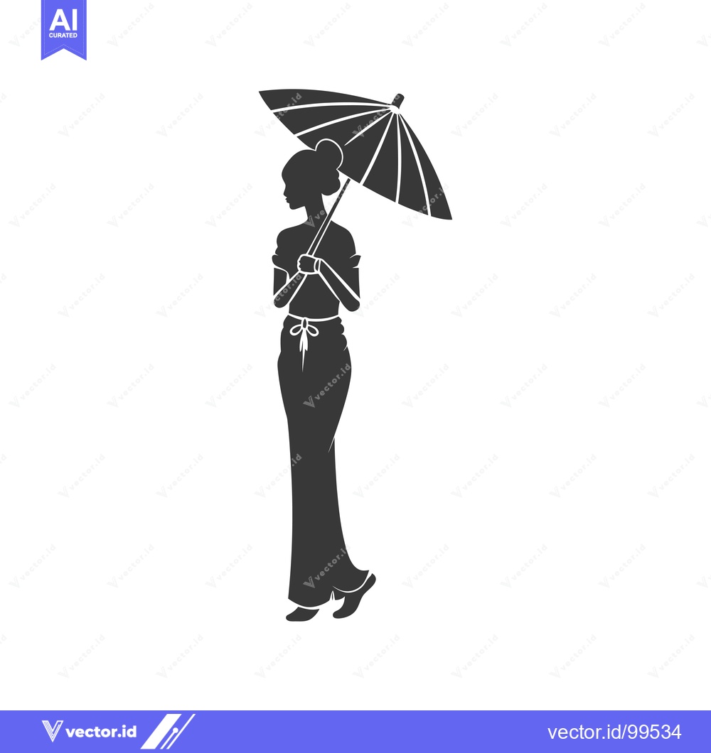 Premium Vector dari Silhouette of a woman in a long dress holding an umbrella