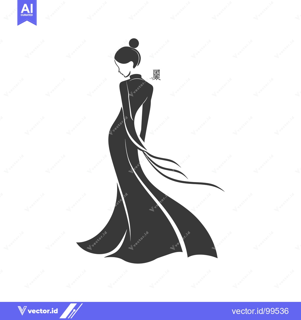 Premium Vector of Silhouette of a Woman in a Long Dress with a Bun in Her Hair