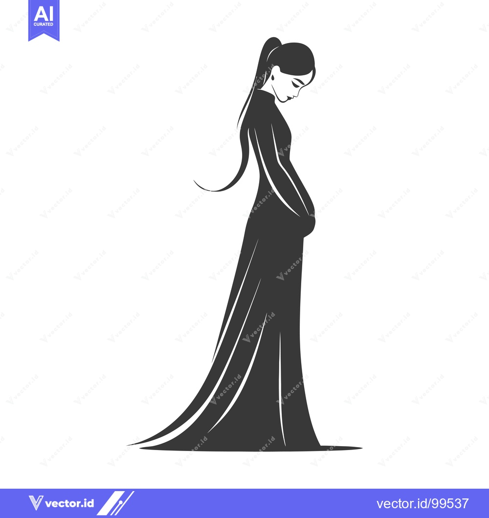 Premium Vector of Silhouette of a Woman in a Long Dress with a Ponytail