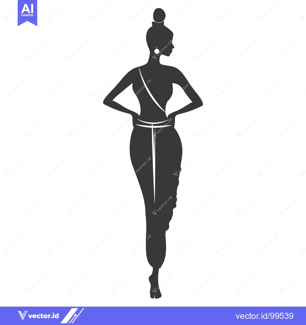 Premium Vector dari Silhouette of a Woman in a Long Dress with Hands on Hips