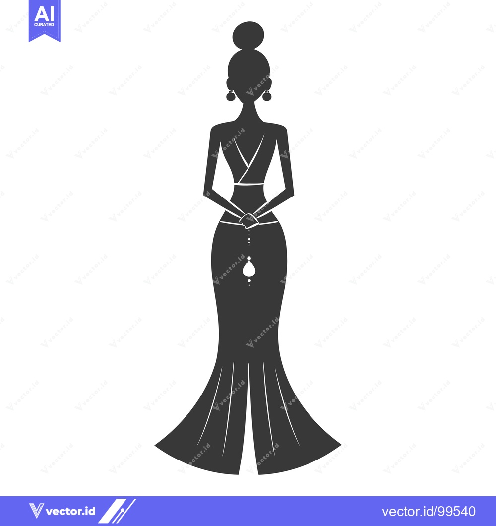 Premium Vector of Silhouette of a Woman in a Long Dress with Jewelry
