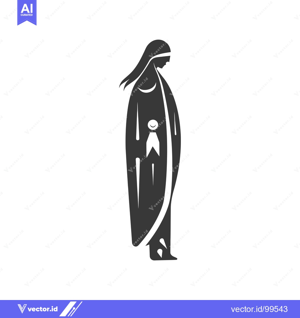 Premium Vector of Silhouette of a Woman in a Long Robe Holding a Child