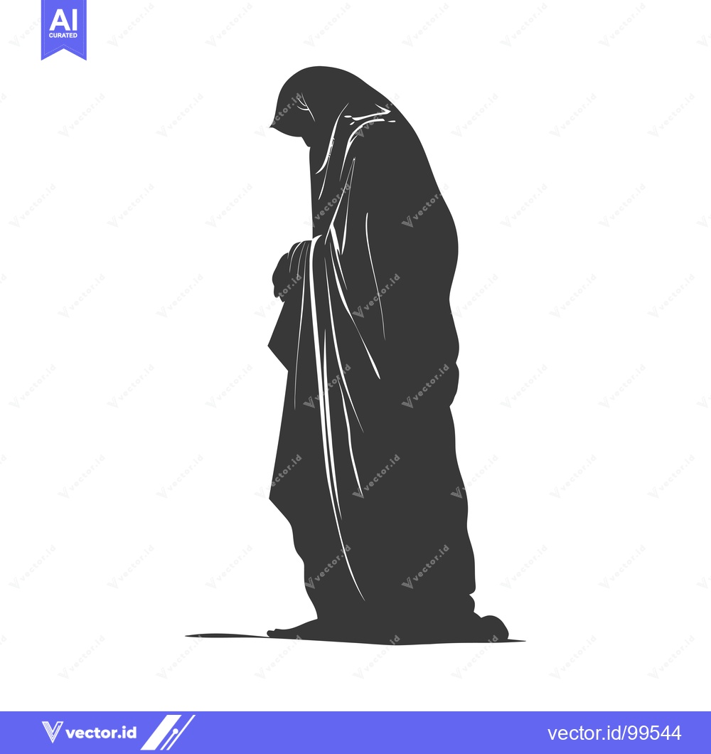 Premium Vector dari Silhouette of a woman in a long robe kneeling in prayer