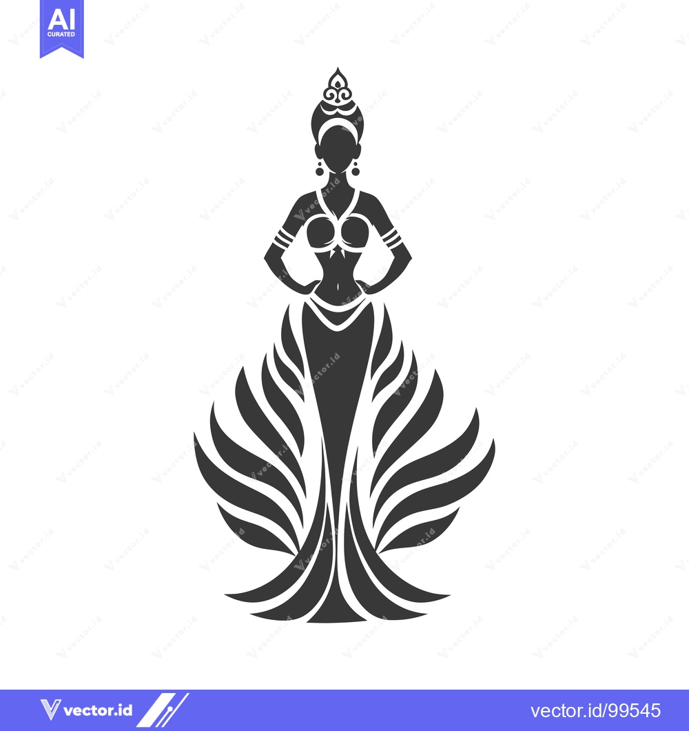 Premium Vector of Silhouette of a Woman in a Lotus Flower Dress