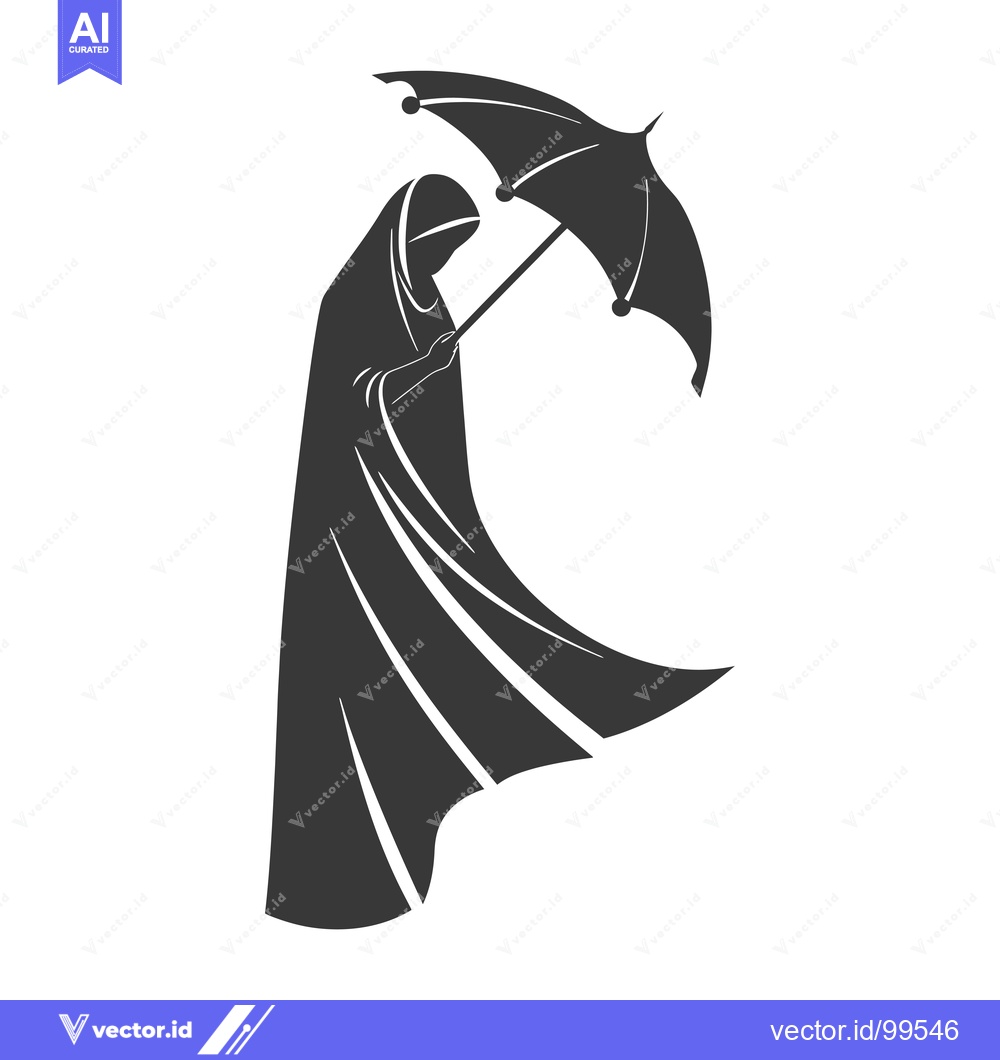 Premium Vector dari Silhouette of a Woman in an Abaya Holding an Umbrella