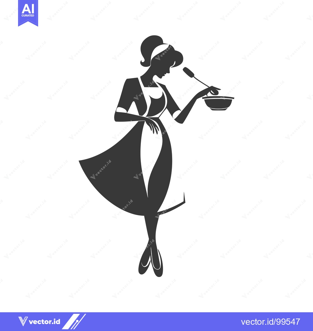 Premium Vector of Silhouette of a Woman in an Apron Holding a Bowl and a Spoon