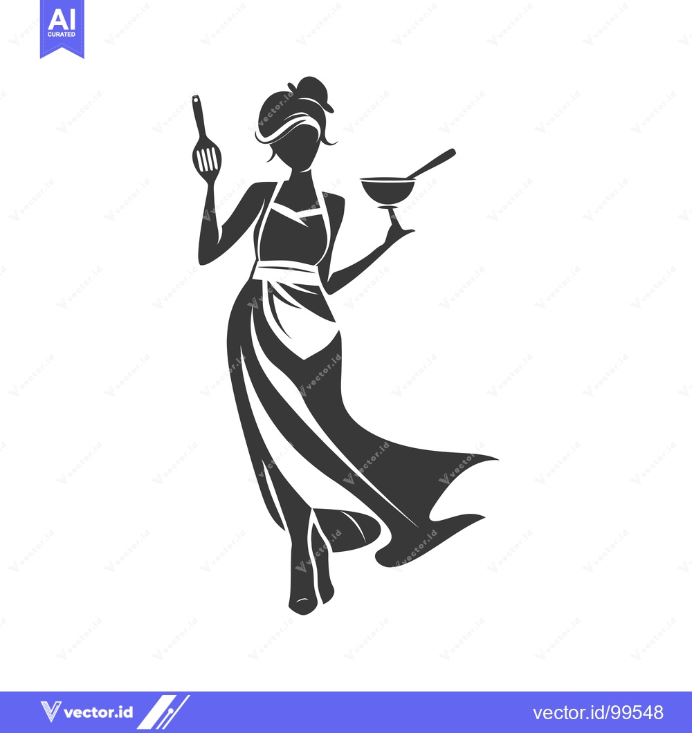Premium Vector of Silhouette of a woman in an apron holding a spatula and bowl