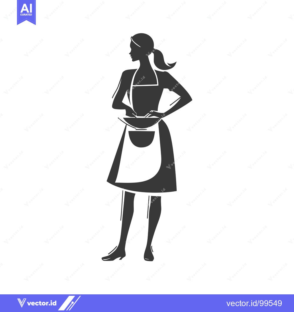 Premium Vector dari Silhouette of a Woman in an Apron Standing with Hands on Hips