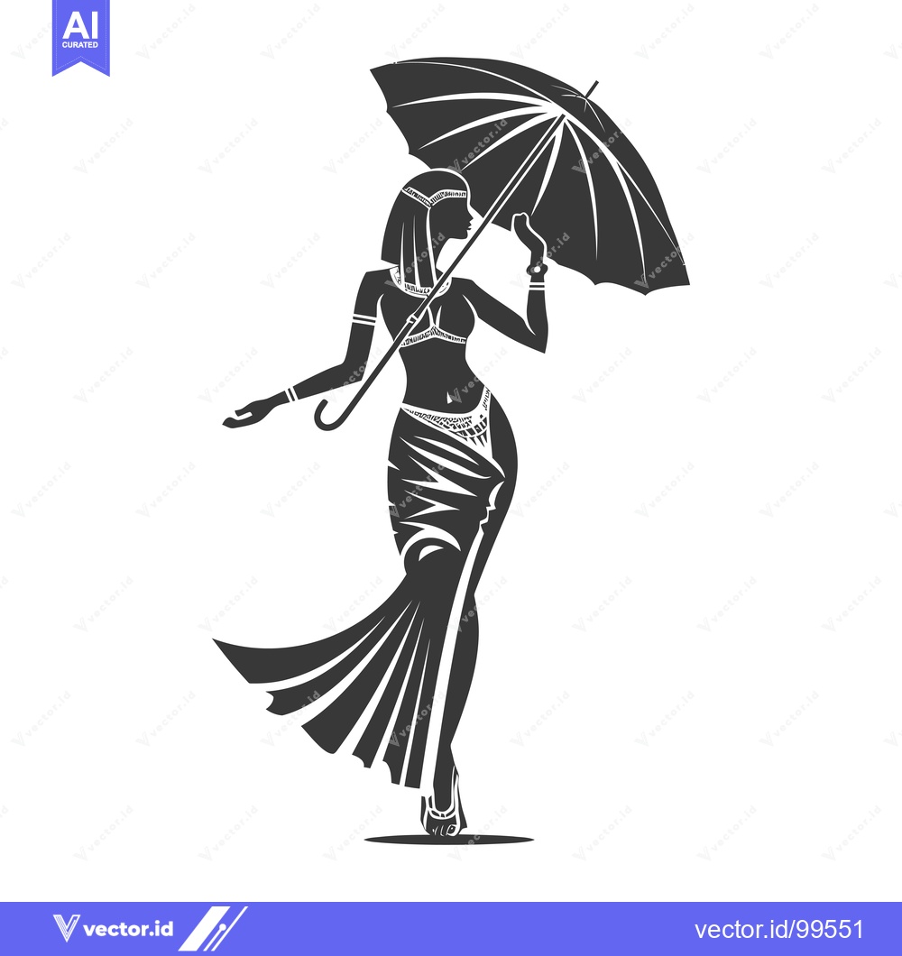 Premium Vector dari Silhouette of a woman in an Egyptian-style dress holding an umbrella
