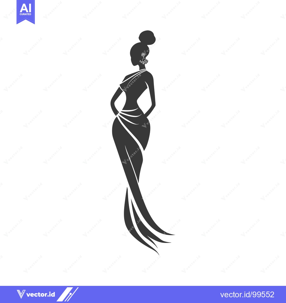 Premium Vector of Silhouette of a Woman in an Elegant Dress with a Bun