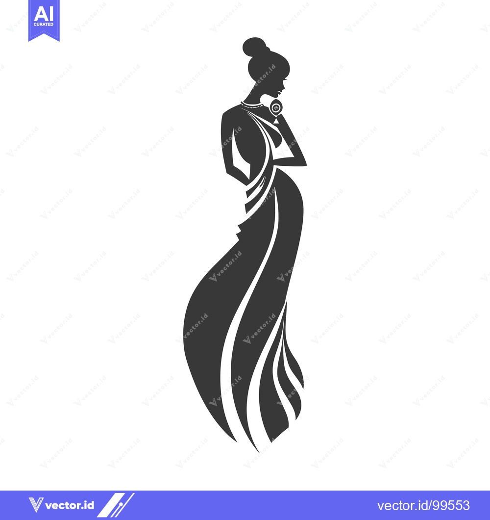 Premium Vector dari Silhouette of a Woman in an Elegant Dress with a Flower