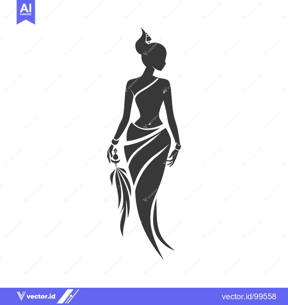 Premium Vector of Silhouette of a Woman in a Sari Holding a Flower
