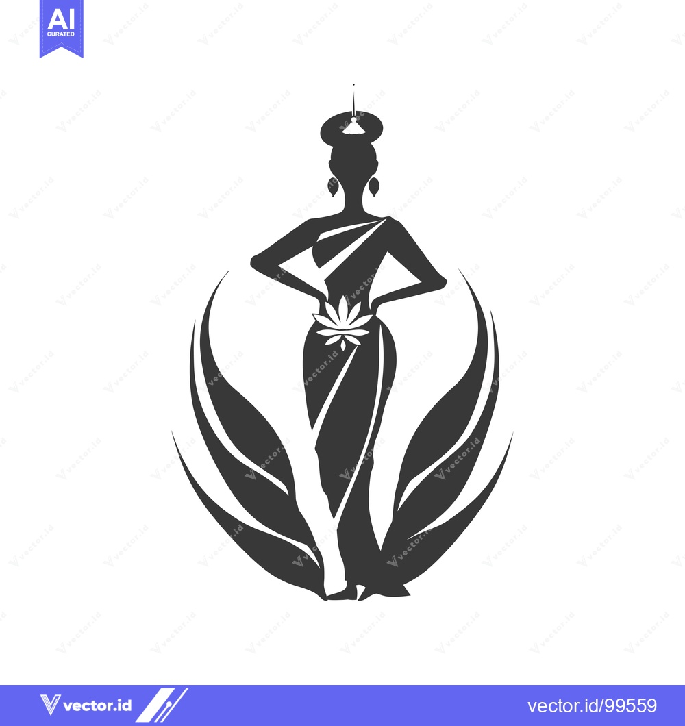 Premium Vector of Silhouette of a Woman in a Sari with Floral Accents
