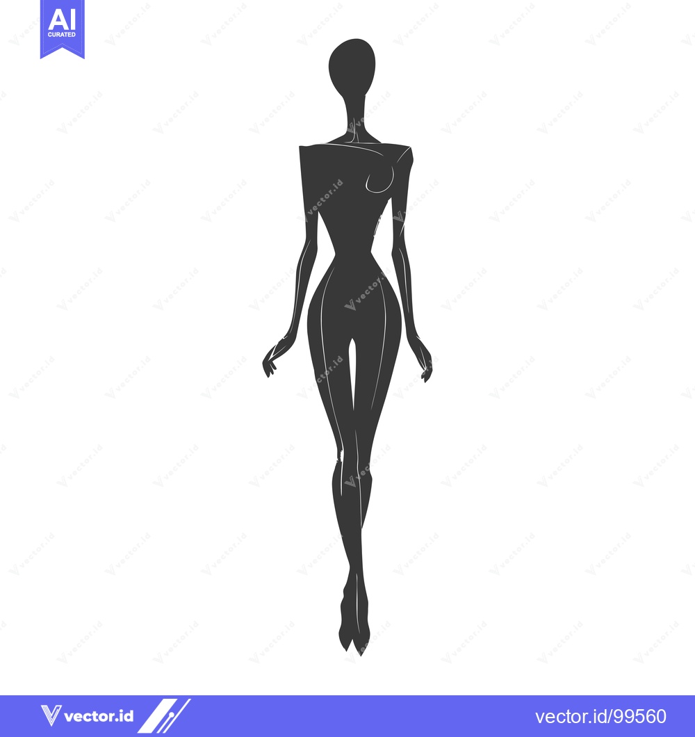 Premium Vector dari Silhouette of a woman in a simple pose, standing straight with arms at
