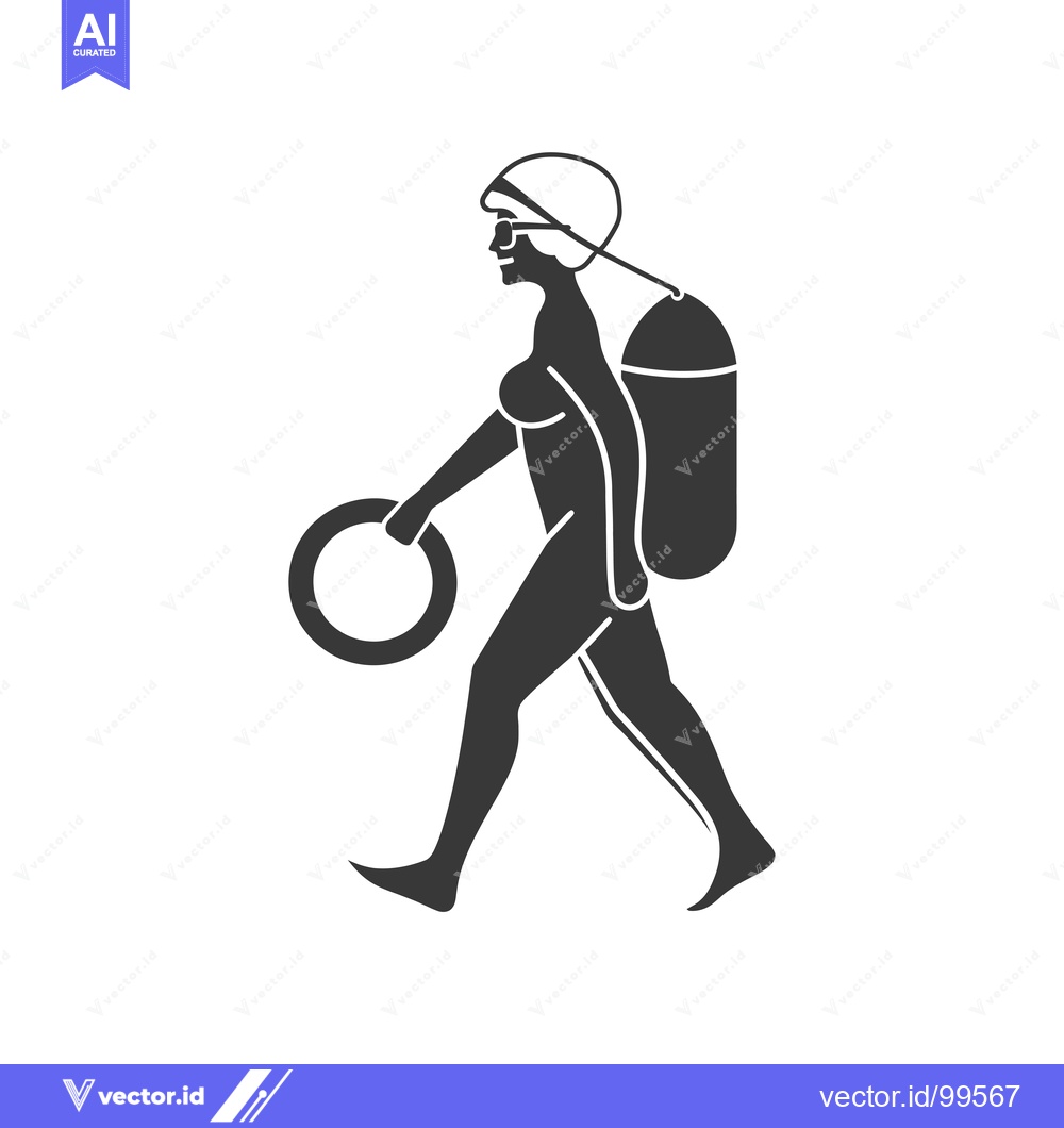 Premium Vector dari Silhouette of a Woman in a Swimsuit Carrying a Float and a Scuba Tank