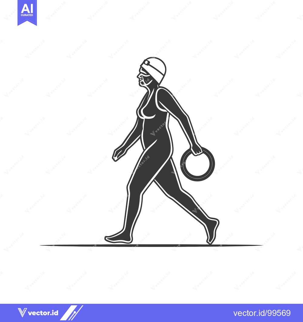 Premium Vector dari Silhouette of a Woman in a Swimsuit Walking with a Float