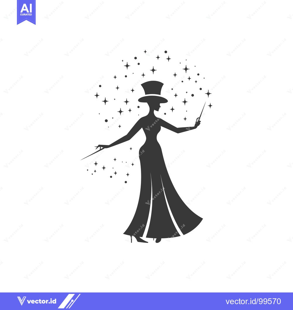 Premium Vector of Silhouette of a Woman in a Top Hat Conjuring Magic with Stars