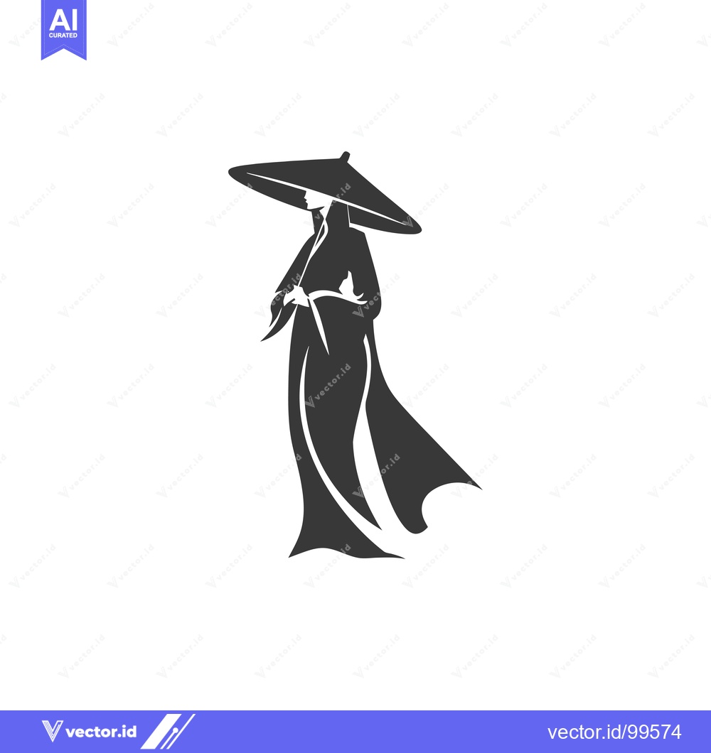 Premium Vector dari Silhouette of a Woman in a Traditional Asian Hat and Robe