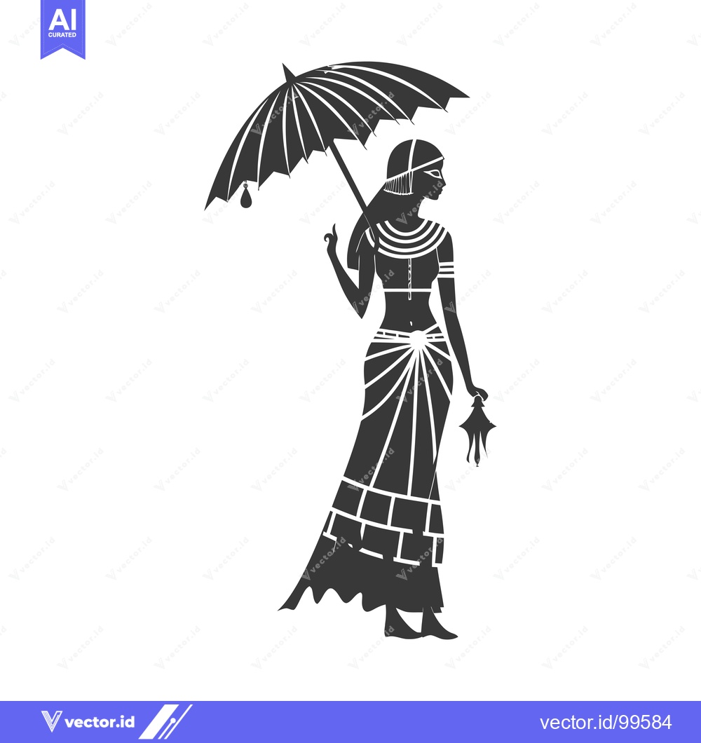 Premium Vector of Silhouette of a Woman in a Traditional Outfit Holding an Umbrella