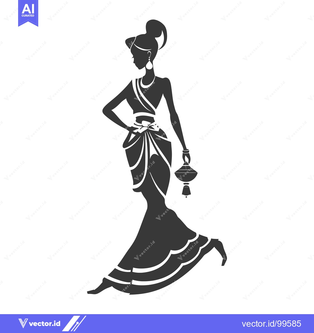 Premium Vector dari Silhouette of a Woman in a Traditional Sari with a Lantern