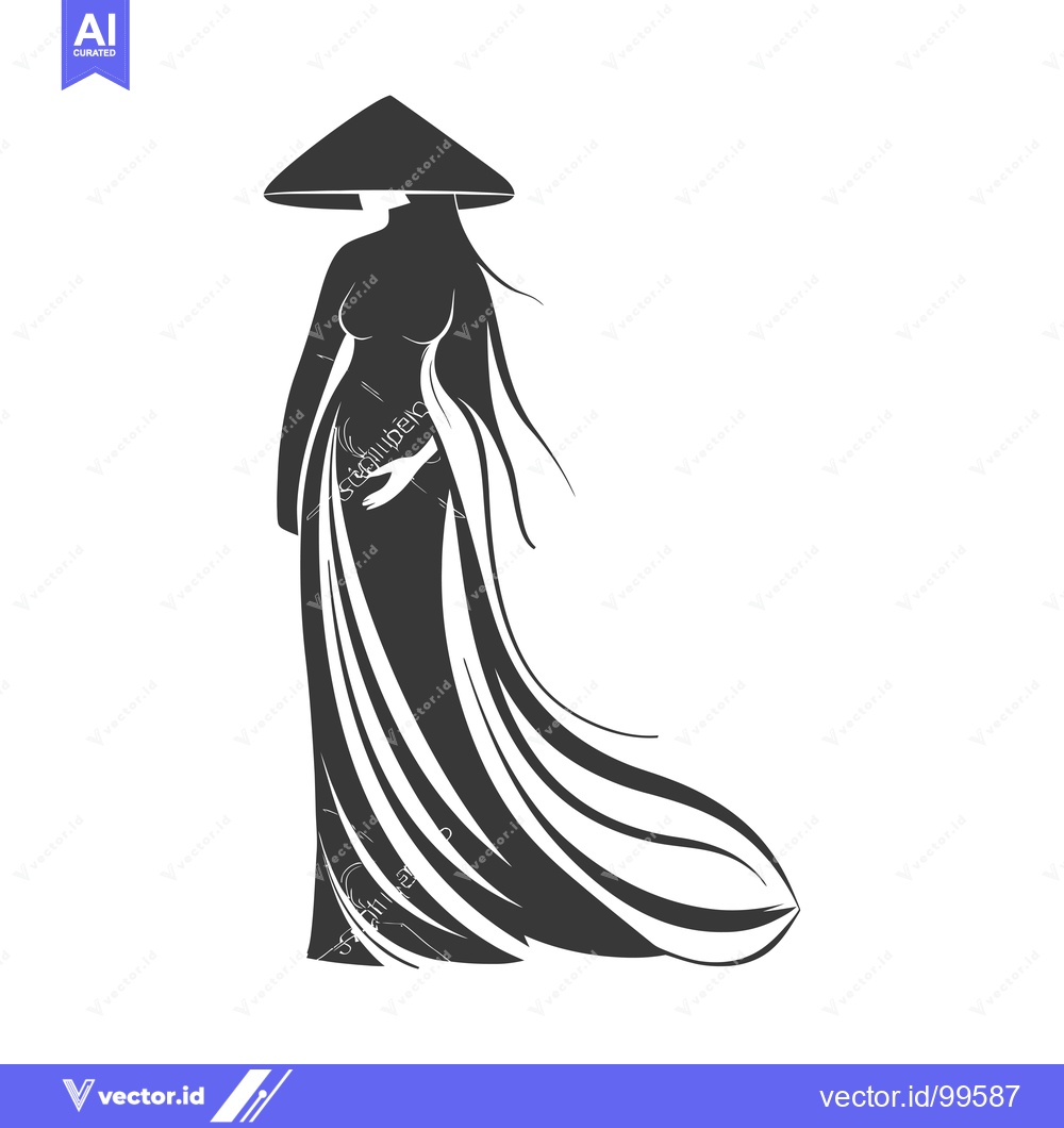 Premium Vector dari Silhouette of a Woman in a Traditional Vietnamese Dress and Conical Ha