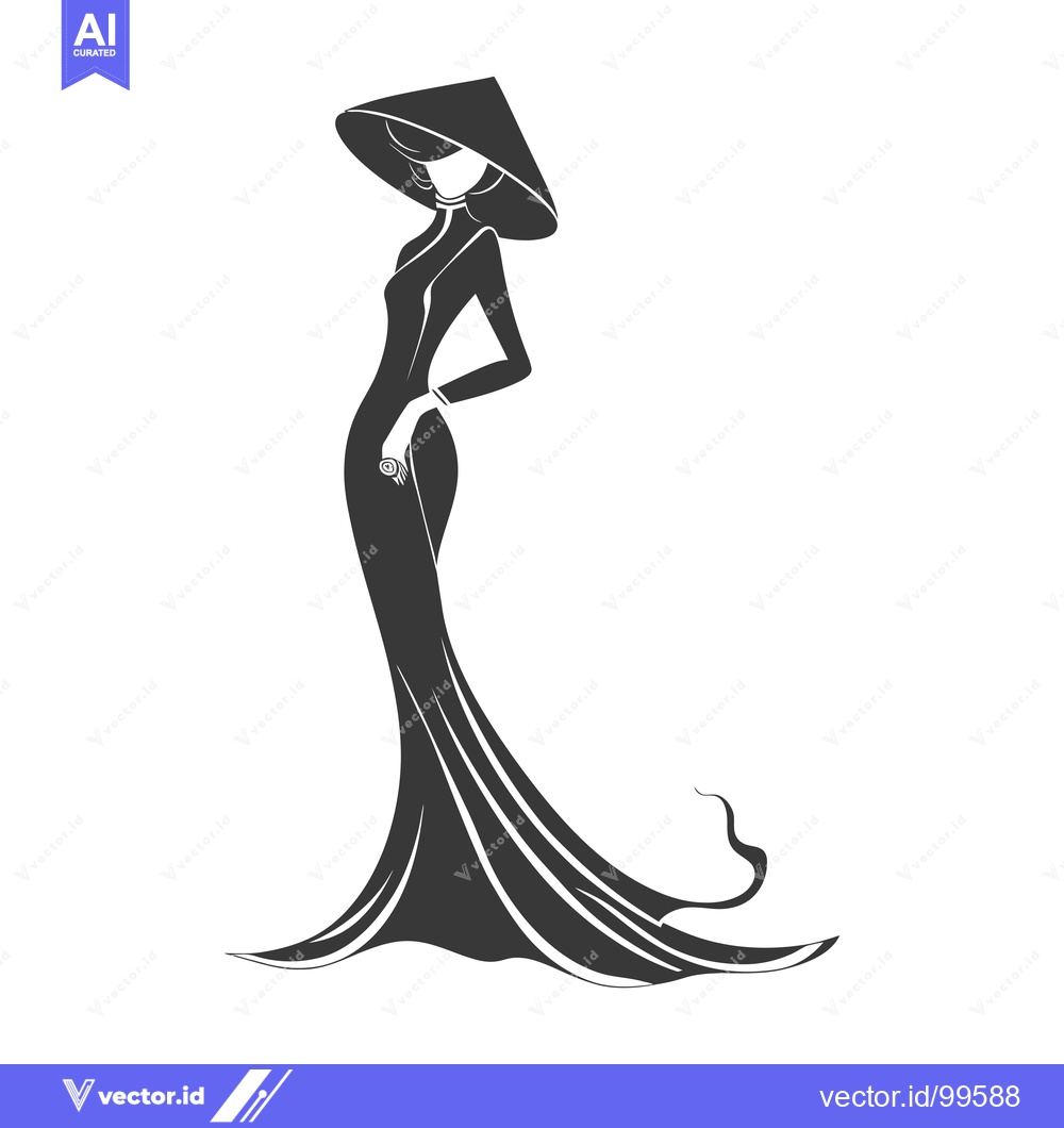 Premium Vector dari Silhouette of a Woman in a Traditional Vietnamese Dress and Conical Ha