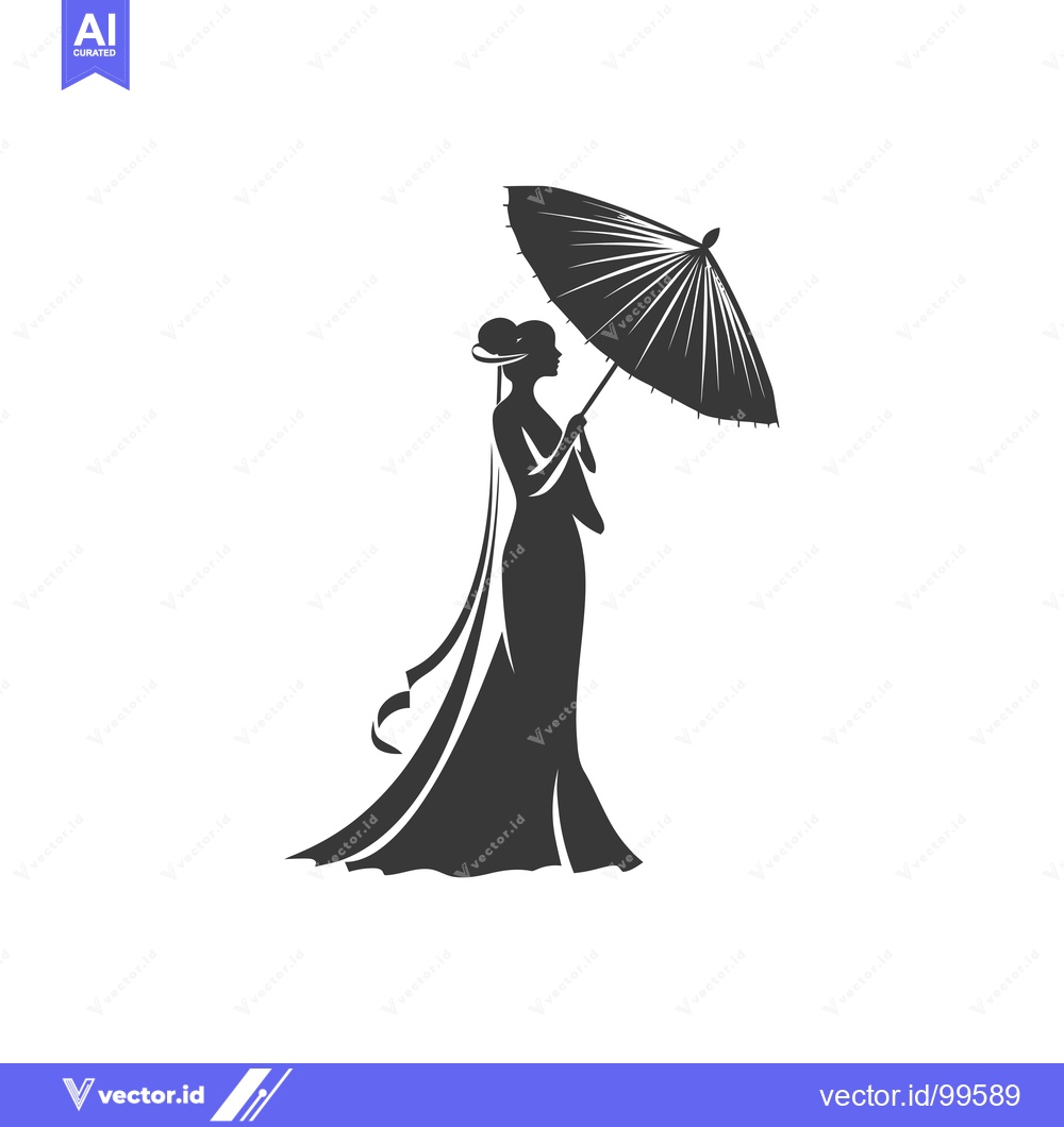 Premium Vector dari Silhouette of a Woman in a Wedding Dress Holding an Umbrella