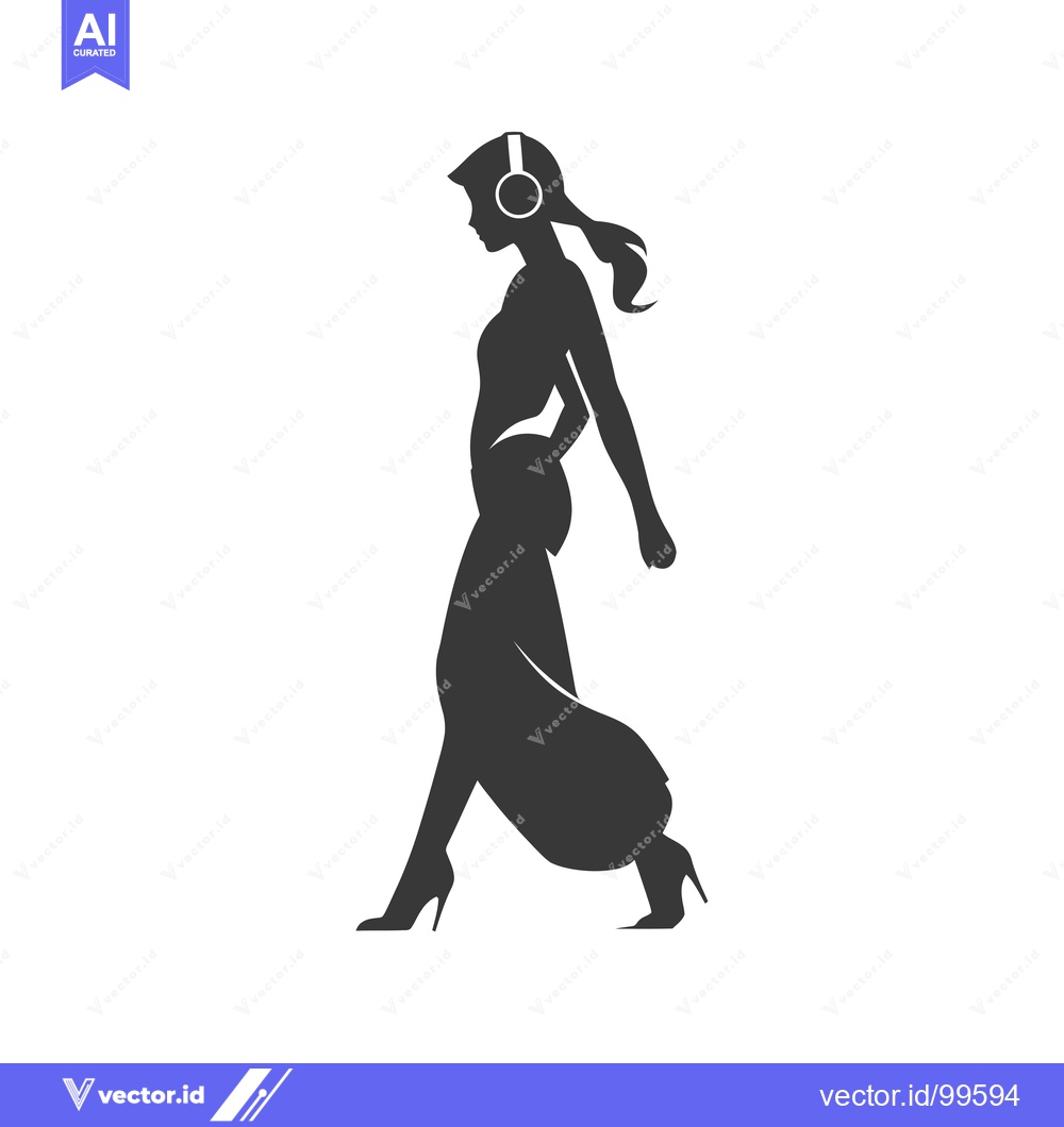 Premium Vector dari Silhouette of a Woman in Headphones Walking