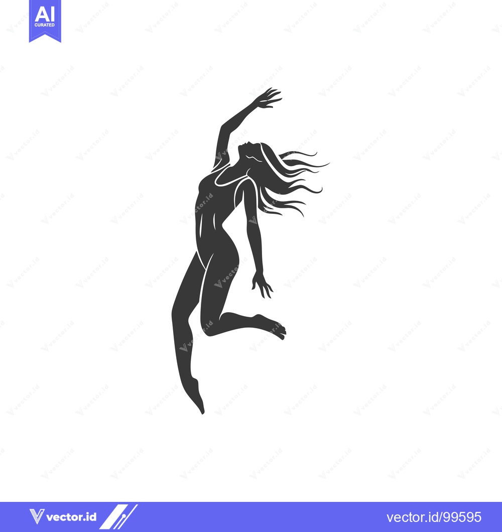 Premium Vector dari Silhouette of a Woman in Mid-Air with Flowing Hair