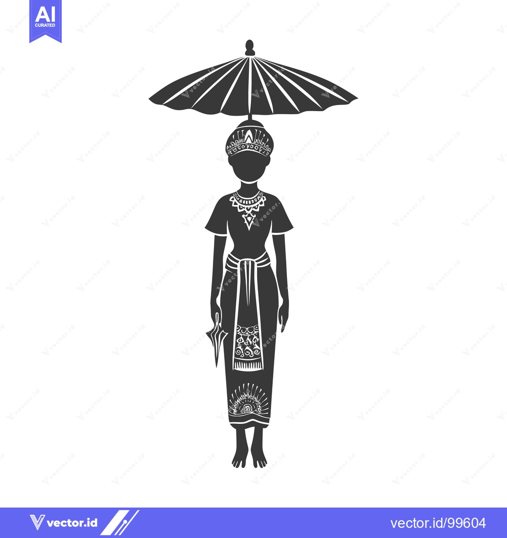 Premium Vector of Silhouette of a Woman in Traditional Clothing with an Umbrella