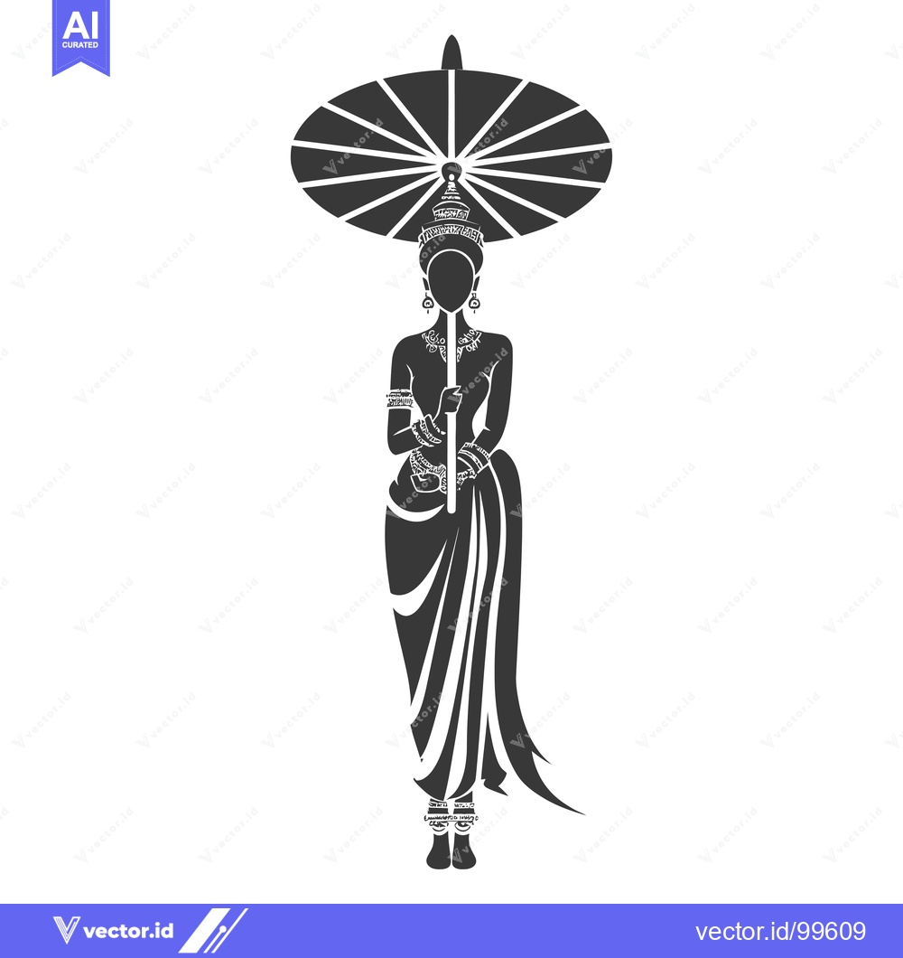 Premium Vector of Silhouette of a Woman in Traditional Indian Attire Holding an Umbrella