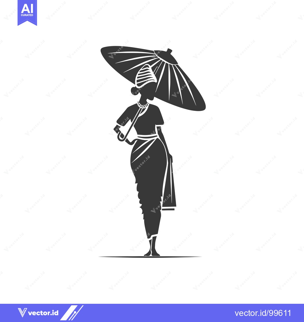 Premium Vector dari Silhouette of a Woman in Traditional Indian Clothing Holding an Umbrel