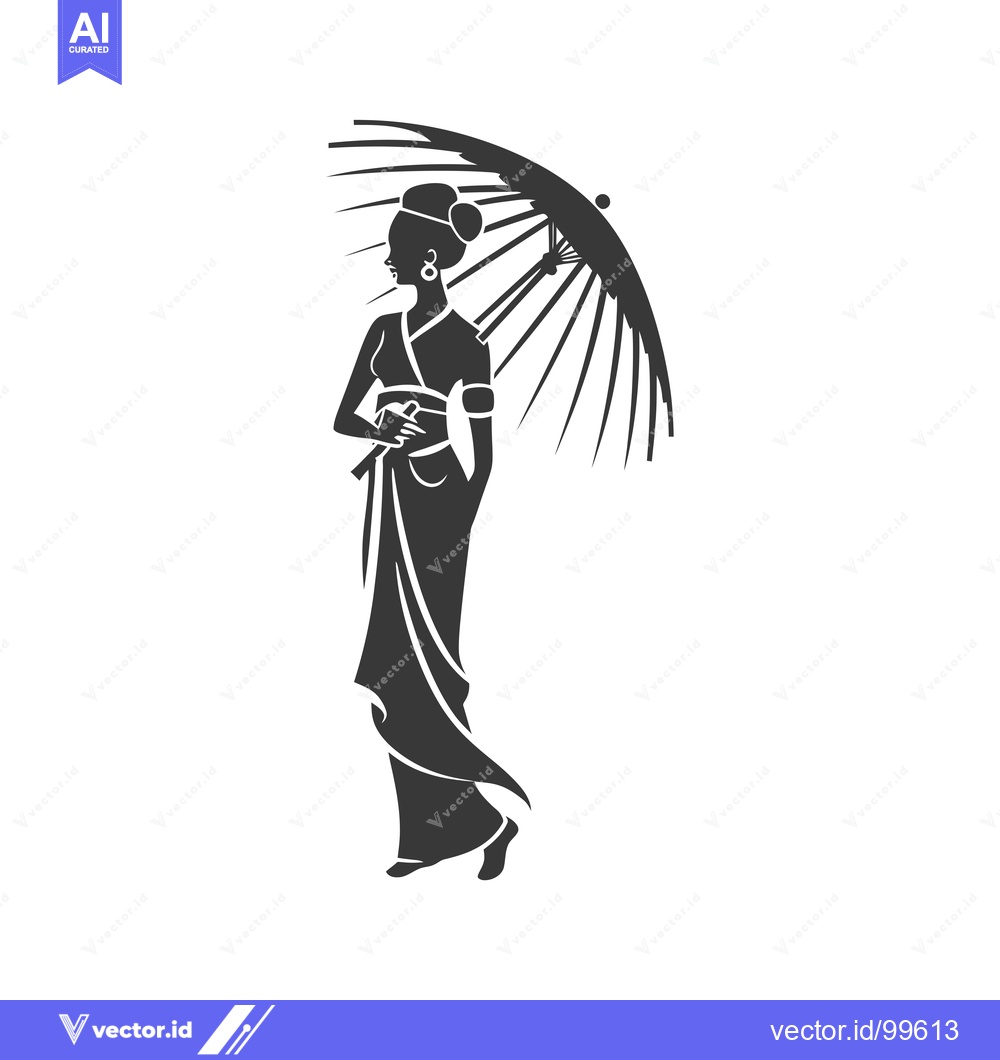 Premium Vector dari Silhouette of a woman in traditional Japanese clothing with an umbrell
