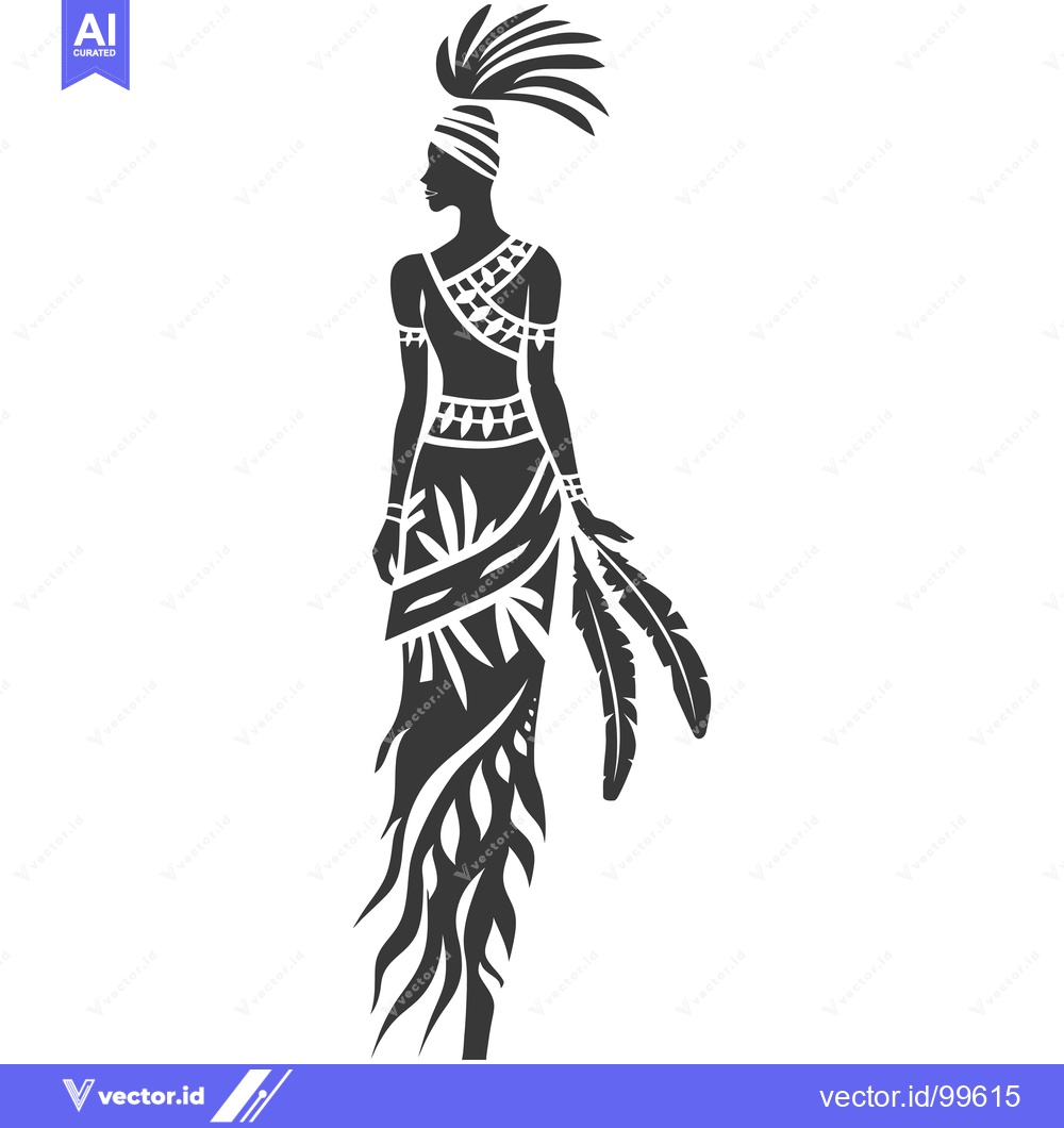Premium Vector dari Silhouette of a Woman in Traditional Tribal Dress with Feathers