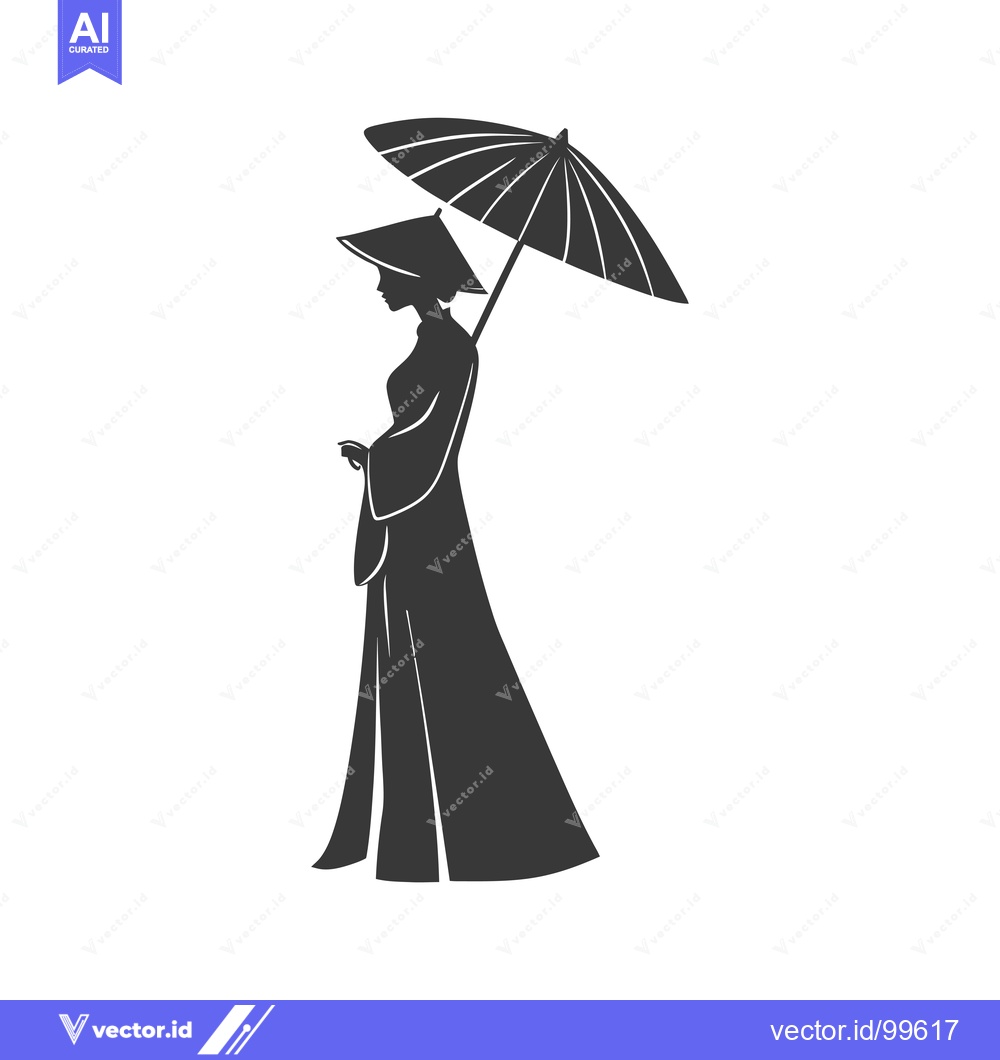 Premium Vector dari Silhouette of a woman in traditional Vietnamese clothing holding an um
