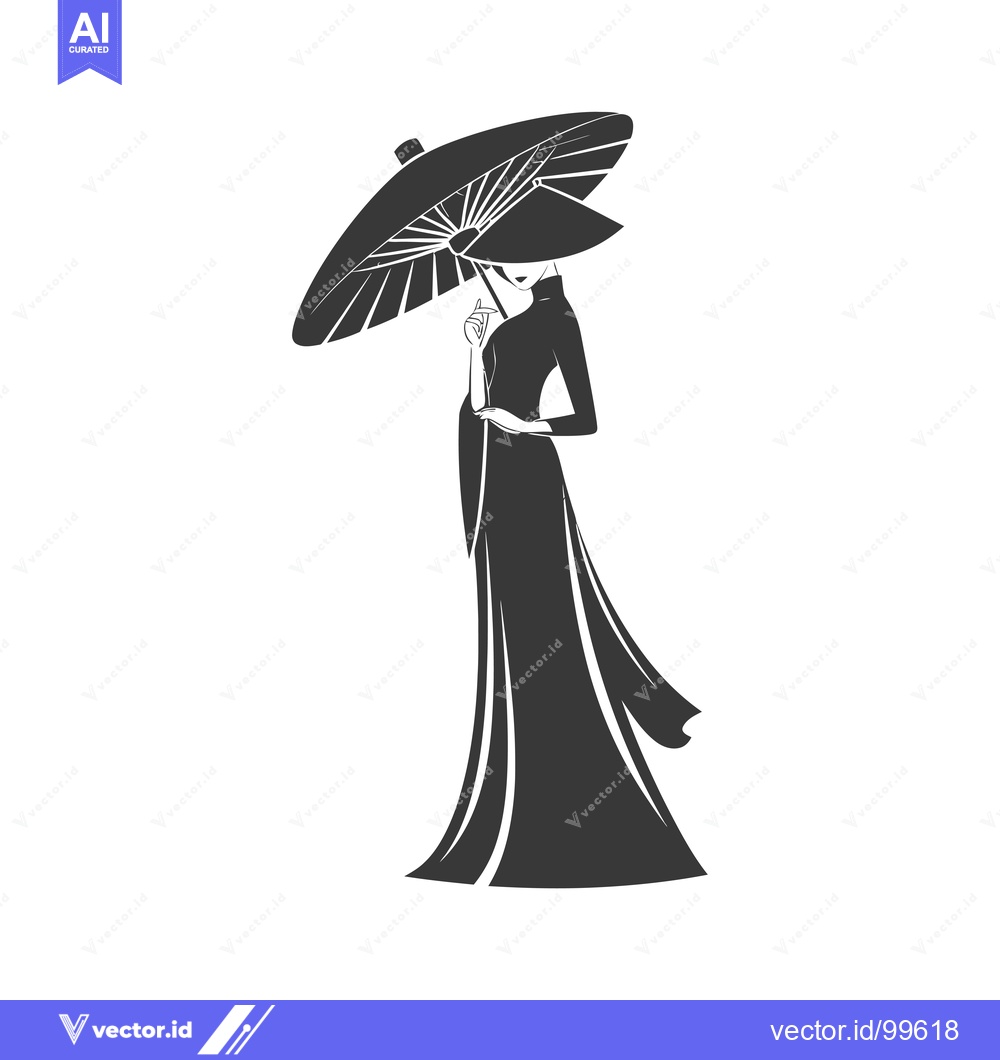 Premium Vector dari Silhouette of a Woman in Traditional Vietnamese Dress Holding an Umbre