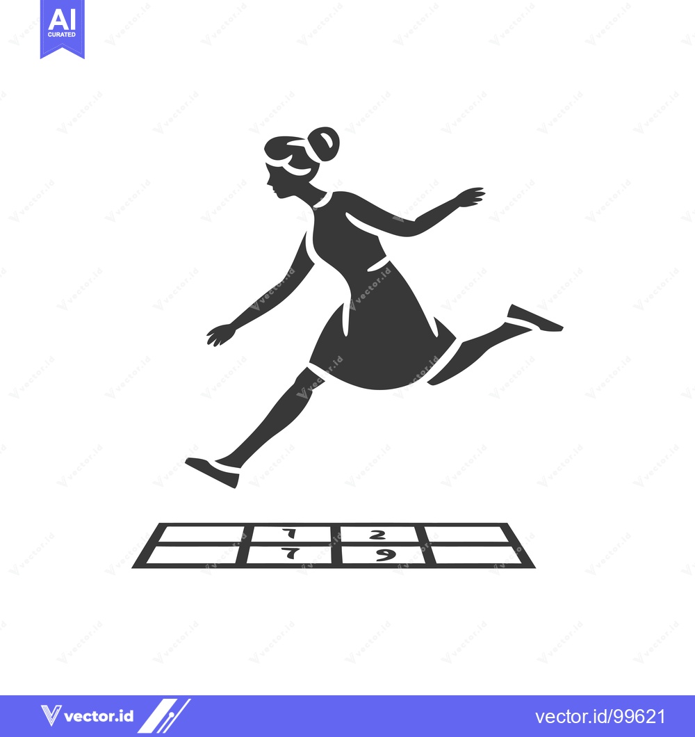 Premium Vector of Silhouette of a woman jumping over a hopscotch grid