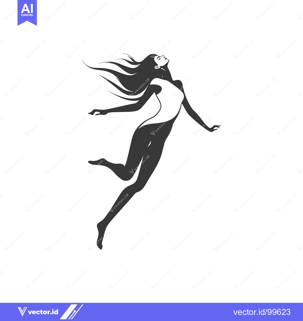 Premium Vector dari Silhouette of a Woman Jumping with Flowing Hair