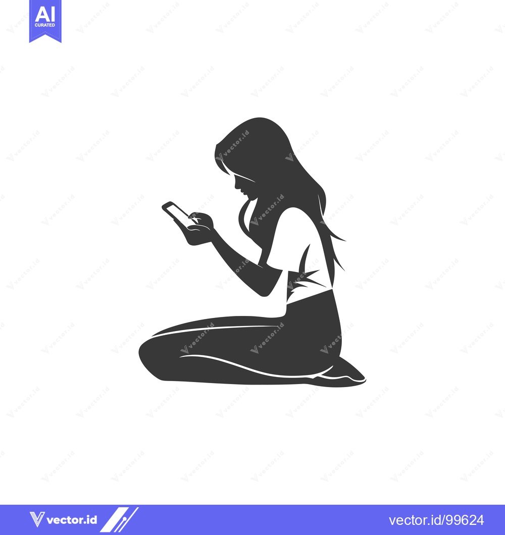 Premium Vector dari Silhouette of a Woman Kneeling and Using a Smartphone